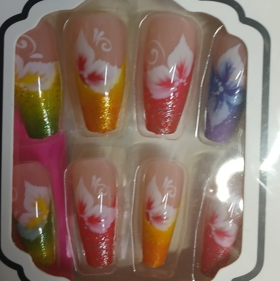 Colorful flower floral art press on nails - Picture 1 of 3
